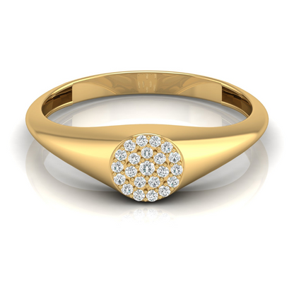 Pave Diamond Circle Signet Ring for Women's Modern Minimalist Ring in 14K Solid Gold