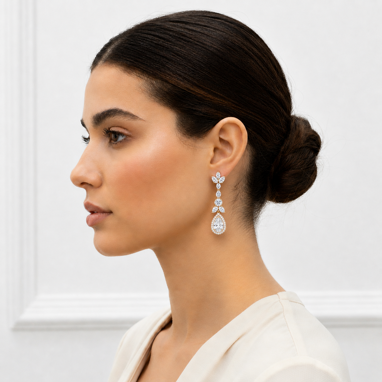 4.83 Ct Pear Oval and Round Cut Lab Grown Diamond Halo Drop Earring - HIGHCARAT DIAMONDS