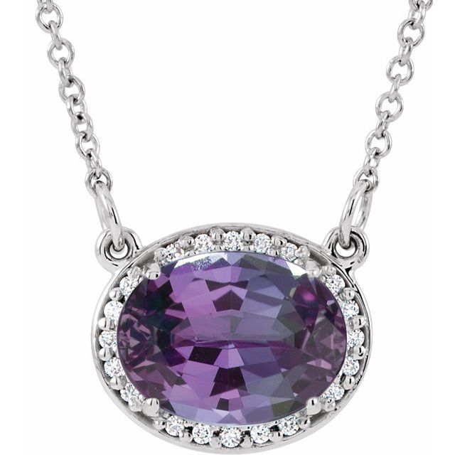 14K White Lab-Grown Alexandrite & .04 CTW Natural Diamond 16 1/2" Necklace