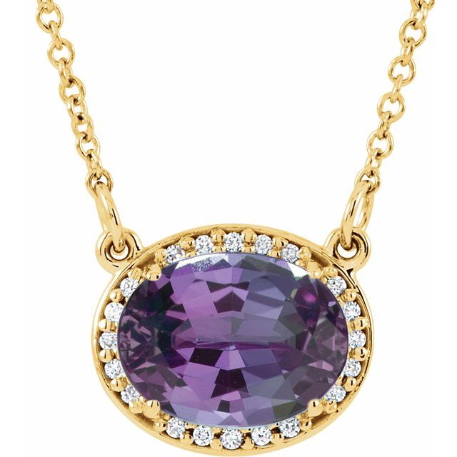 14K White Lab-Grown Alexandrite & .04 CTW Natural Diamond 16 1/2" Necklace