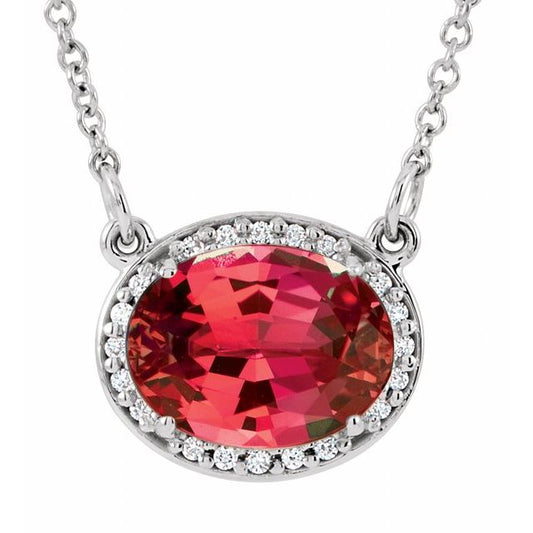14K White Lab-Grown Ruby & .04 CTW Natural Diamond 16 1/2