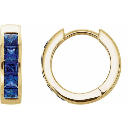 14K White Lab-Grown Blue Sapphire Hoop Earrings