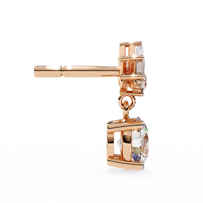 Baguette And Round Cut High Quality Diamond Antique Art Deco Vintage Classic Handmade Drop Wedding Earring Gift For Her