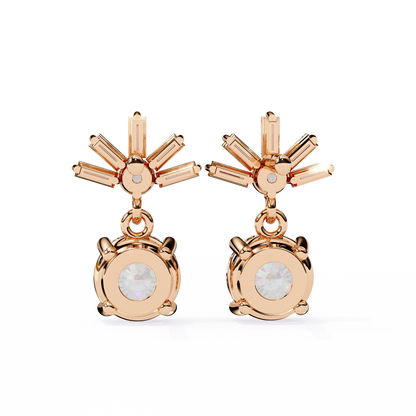 Baguette And Round Cut High Quality Diamond Antique Art Deco Vintage Classic Handmade Drop Wedding Earring Gift For Her