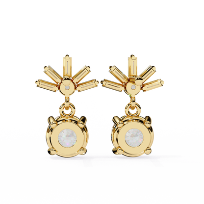 Baguette And Round Cut High Quality Diamond Antique Art Deco Vintage Classic Handmade Drop Wedding Earring Gift For Her