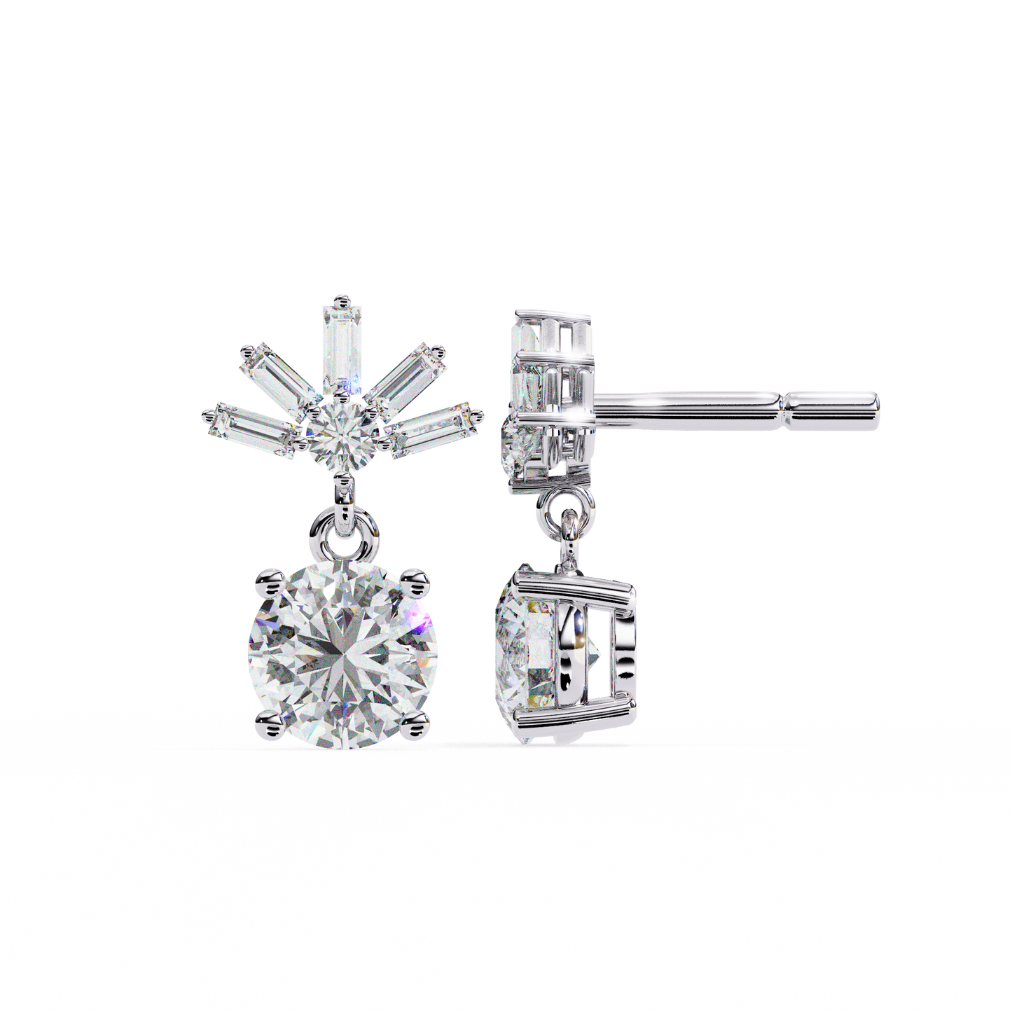 Baguette And Round Cut High Quality Diamond Antique Art Deco Vintage Classic Handmade Drop Wedding Earring Gift For Her