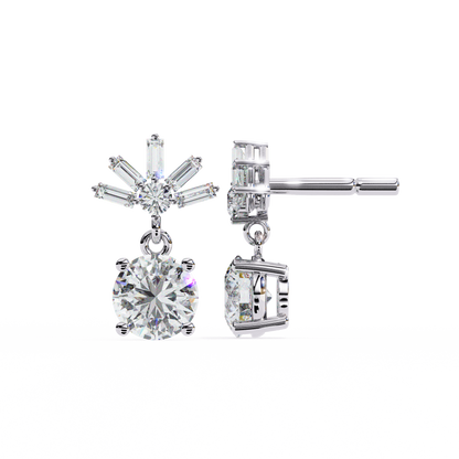Baguette And Round Cut High Quality Diamond Antique Art Deco Vintage Classic Handmade Drop Wedding Earring Gift For Her