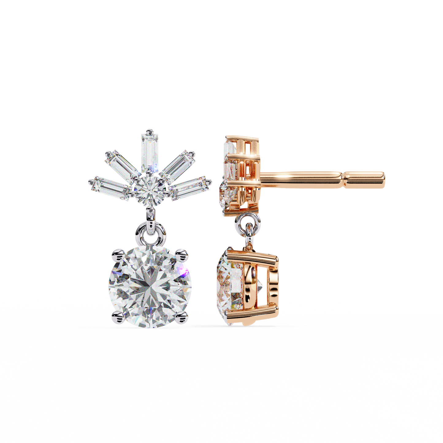 Baguette And Round Cut High Quality Diamond Antique Art Deco Vintage Classic Handmade Drop Wedding Earring Gift For Her