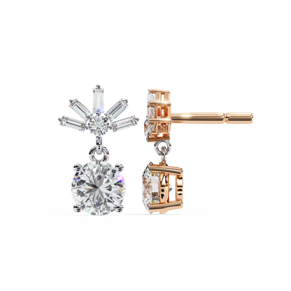 Baguette And Round Cut High Quality Diamond Antique Art Deco Vintage Classic Handmade Drop Wedding Earring Gift For Her