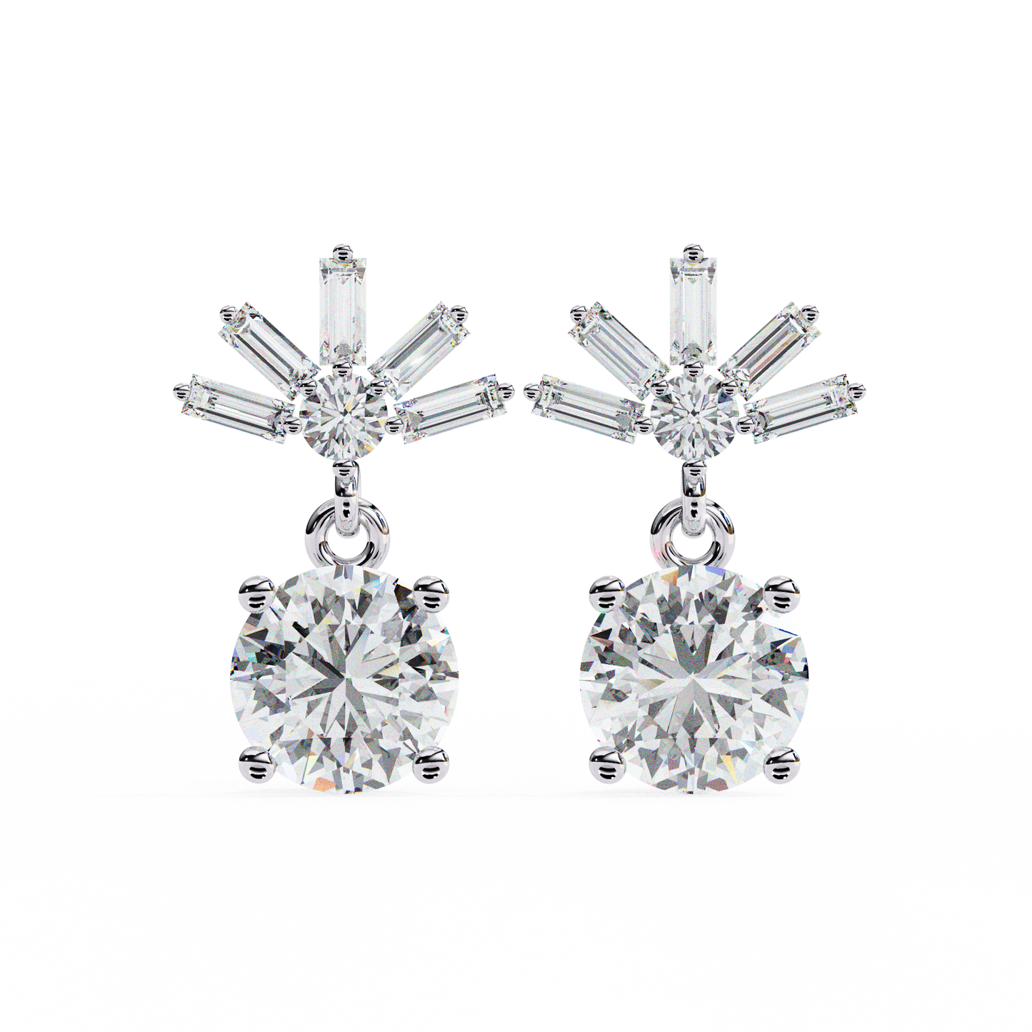 Baguette And Round Cut High Quality Diamond Antique Art Deco Vintage Classic Handmade Drop Wedding Earring Gift For Her