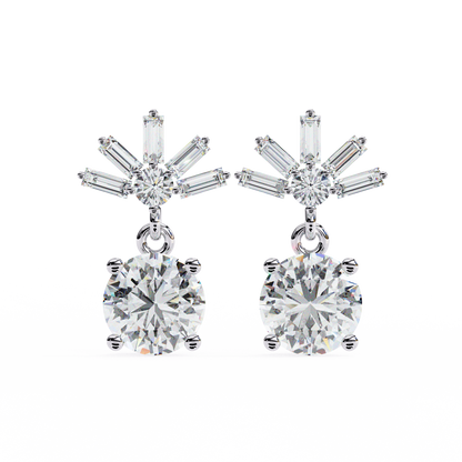 Baguette And Round Cut High Quality Diamond Antique Art Deco Vintage Classic Handmade Drop Wedding Earring Gift For Her