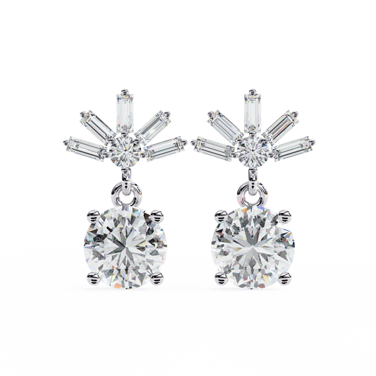 Baguette And Round Cut High Quality Diamond Antique Art Deco Vintage Classic Handmade Drop Wedding Earring Gift For Her