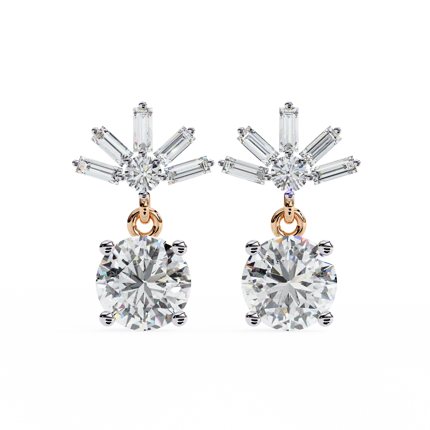 Baguette And Round Cut High Quality Diamond Antique Art Deco Vintage Classic Handmade Drop Wedding Earring Gift For Her