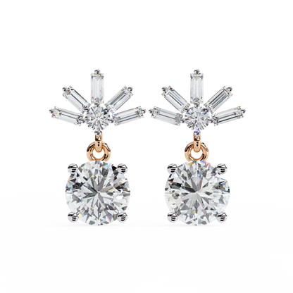 Baguette And Round Cut High Quality Diamond Antique Art Deco Vintage Classic Handmade Drop Wedding Earring Gift For Her