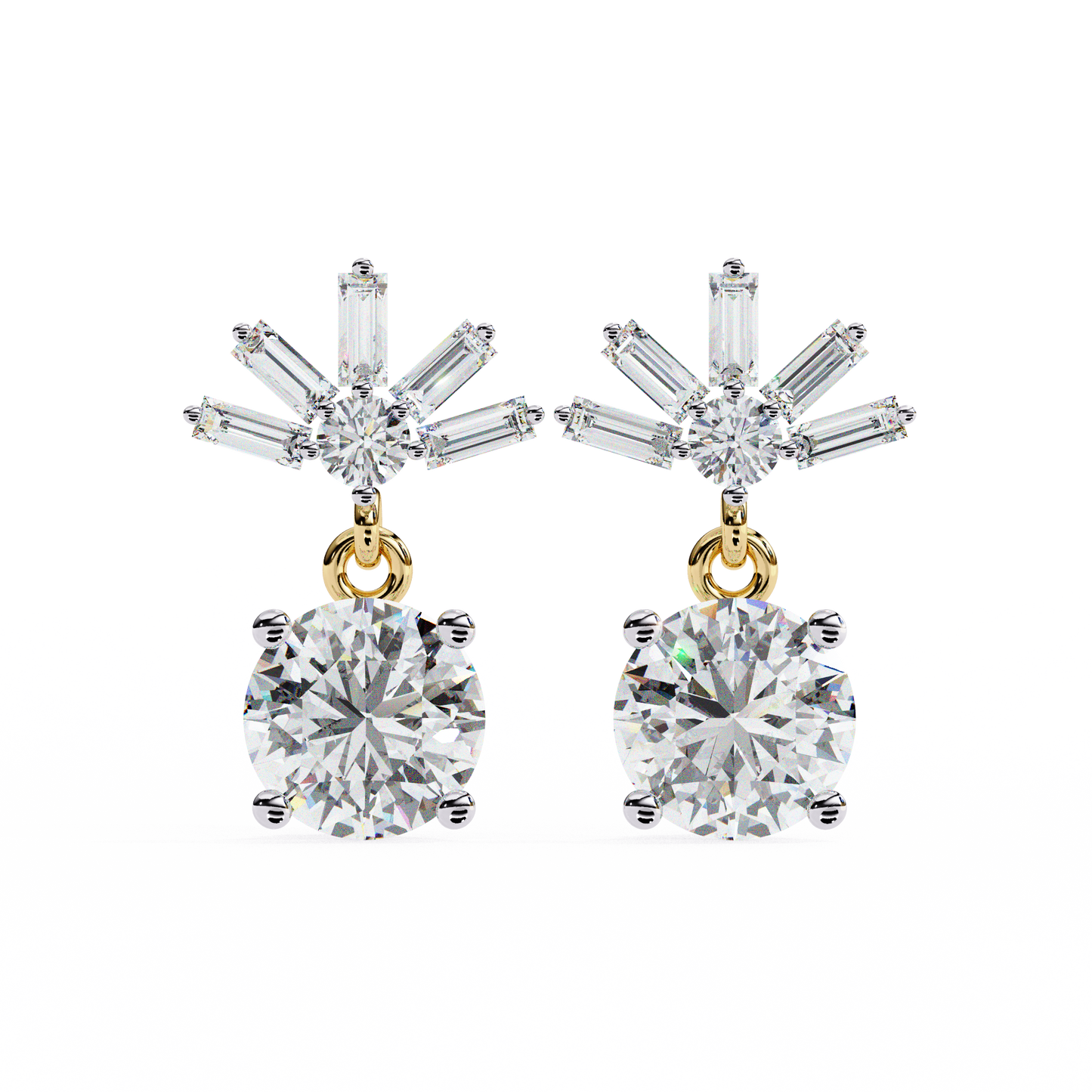 Baguette And Round Cut High Quality Diamond Antique Art Deco Vintage Classic Handmade Drop Wedding Earring Gift For Her