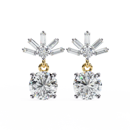 Baguette And Round Cut High Quality Diamond Antique Art Deco Vintage Classic Handmade Drop Wedding Earring Gift For Her