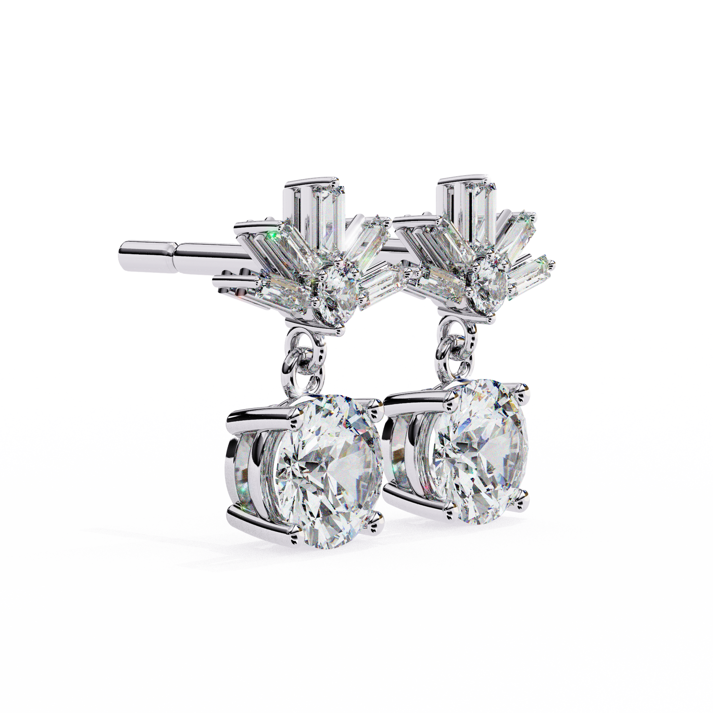 Baguette And Round Cut High Quality Diamond Antique Art Deco Vintage Classic Handmade Drop Wedding Earring Gift For Her