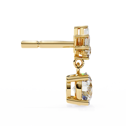 Baguette And Round Cut High Quality Diamond Antique Art Deco Vintage Classic Handmade Drop Wedding Earring Gift For Her