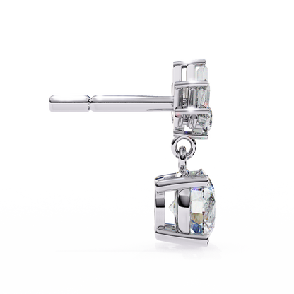 Baguette And Round Cut High Quality Diamond Antique Art Deco Vintage Classic Handmade Drop Wedding Earring Gift For Her