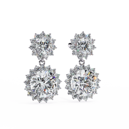 1.37Ct Round Cut Lab Grown Diamond Flower Shape Antique Elegant Classic Dainty Perfect Drop Earring For Gift