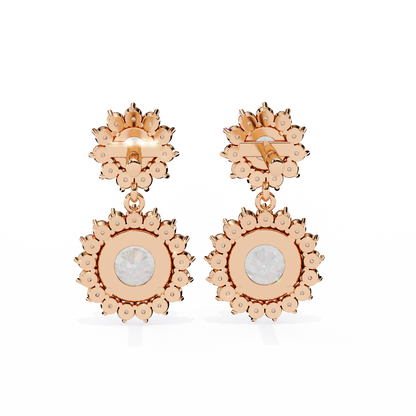 1.37Ct Round Cut Lab Grown Diamond Flower Shape Antique Elegant Classic Dainty Perfect Drop Earring For Gift