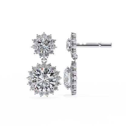 1.37Ct Round Cut Lab Grown Diamond Flower Shape Antique Elegant Classic Dainty Perfect Drop Earring For Gift