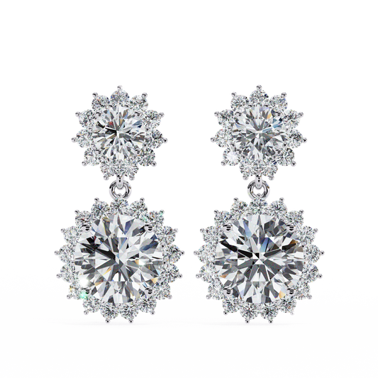 1.37Ct Round Cut Lab Grown Diamond Flower Shape Antique Elegant Classic Dainty Perfect Drop Earring For Gift