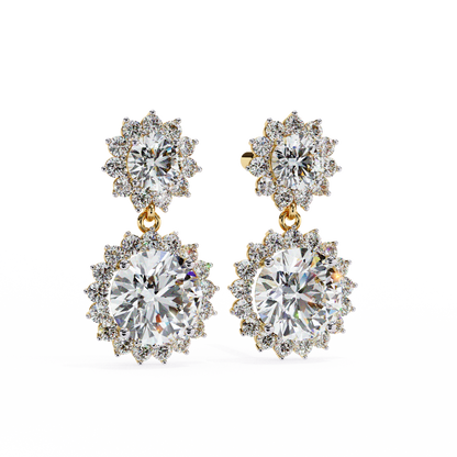 1.37Ct Round Cut Lab Grown Diamond Flower Shape Antique Elegant Classic Dainty Perfect Drop Earring For Gift