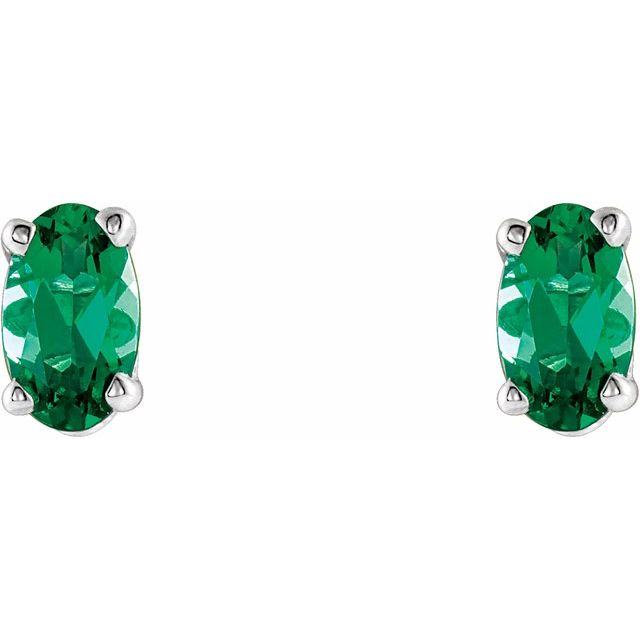 14K White Lab-Grown Emerald Earrings