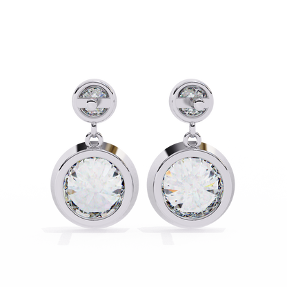 1.83Ct Round Cut Top Grade Diamond Bezel Set Unique Dainty Minimalist Solitaire Drop Party Wear Earring Gift For Her