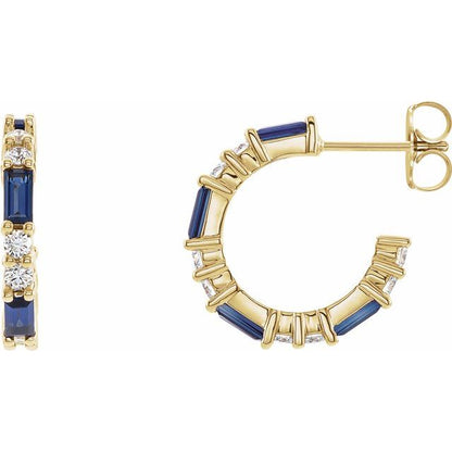 14K White Lab-Grown Blue Sapphire & 1/2 CTW Natural Diamond  Hoop Earrings