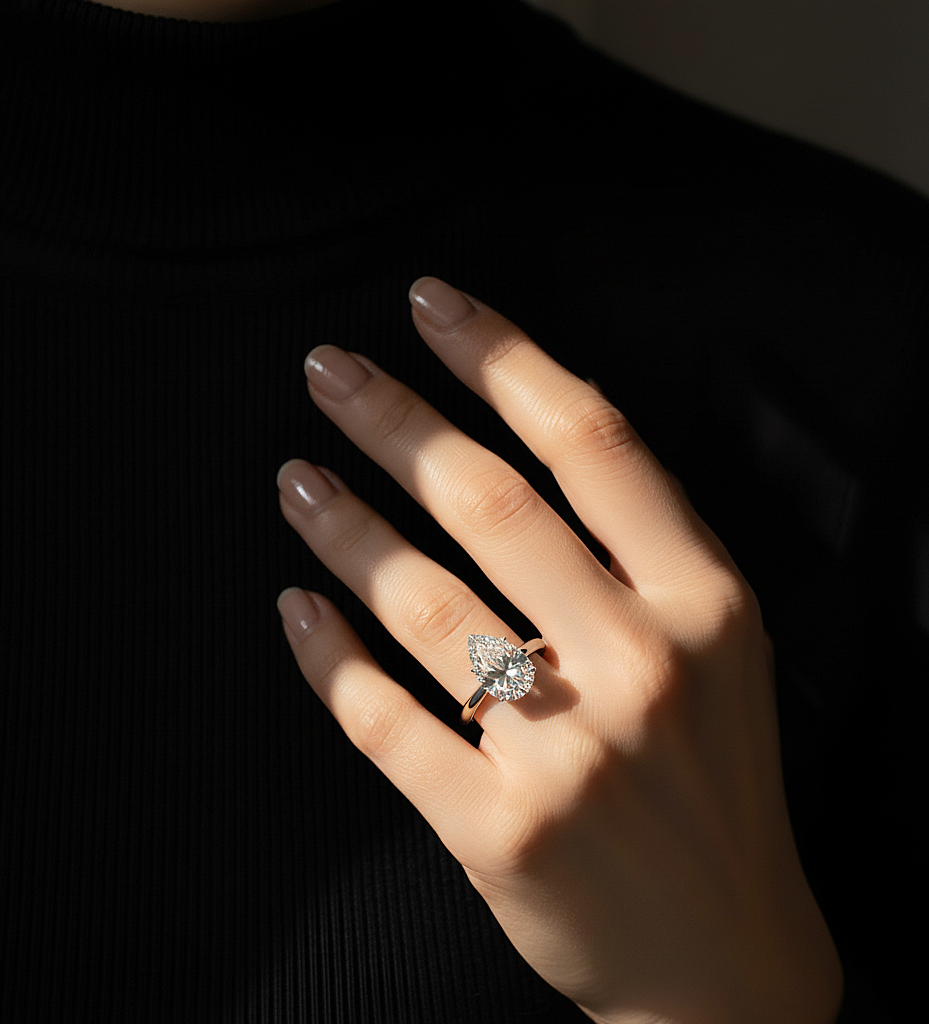 Lab Grown Pear Shaped Diamond Solitaire Ring