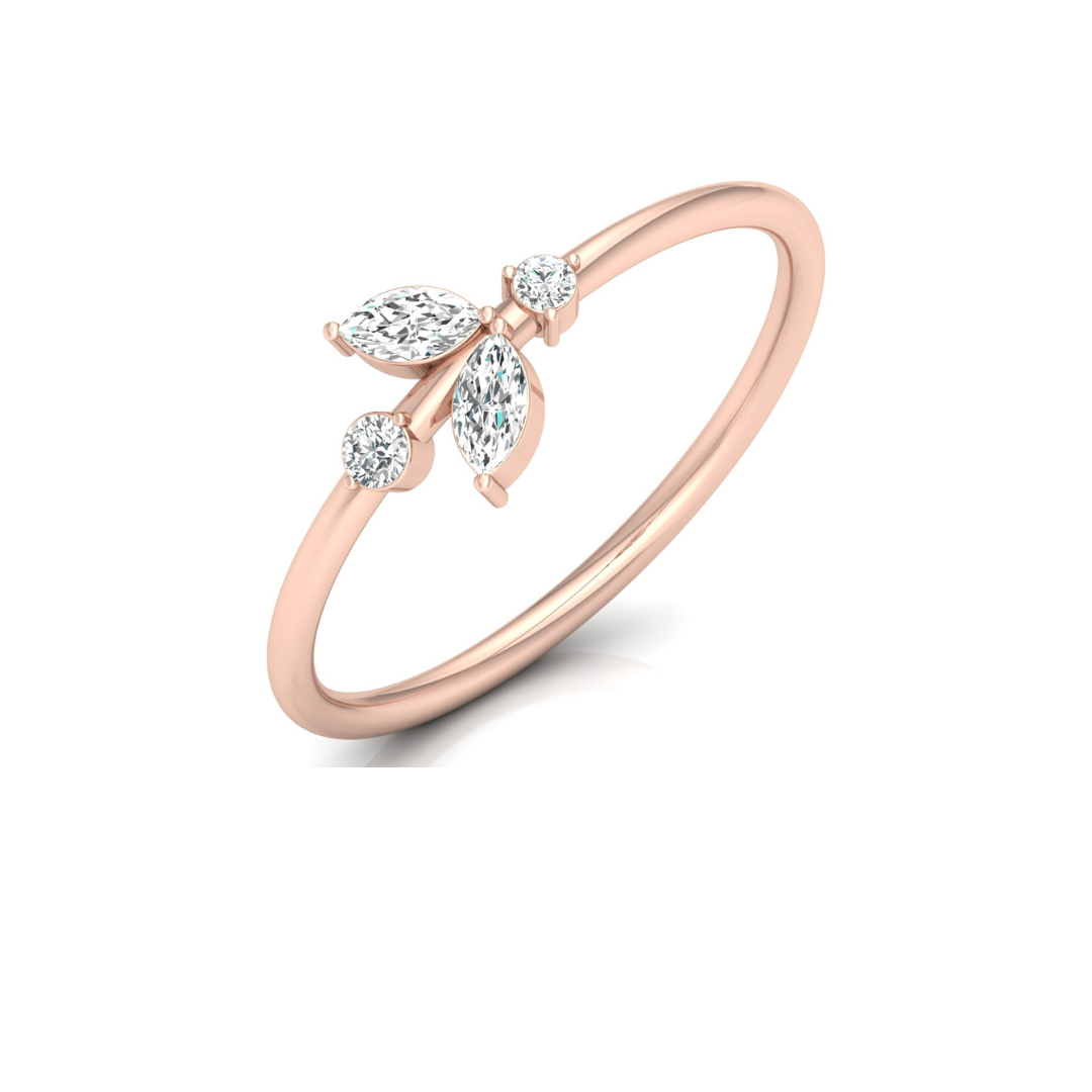 10K Gold Labgrown Diamond Marquise and Round Cut Engagement Ring Affordable Party Band