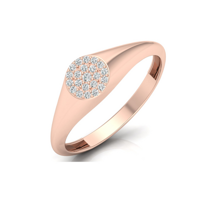 Pave Diamond Circle Signet Ring for Women's Modern Minimalist Ring in 14K Solid Gold