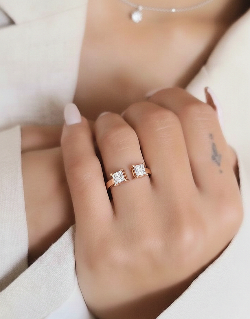 Princess Cut Lab Grown Diamond Antique Cluster Two Stone Dainty Promise Diamond Ring For Her