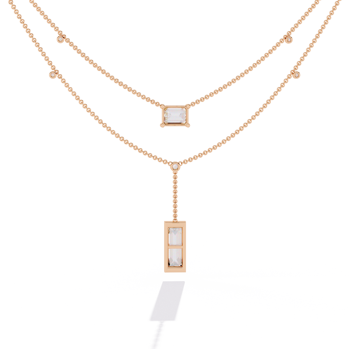5.47 Ct Emerald , Baguette And Round Lab Grown Cut Diamond Unique Art Deco Dainty Necklace For Her - HIGHCARAT DIAMONDS