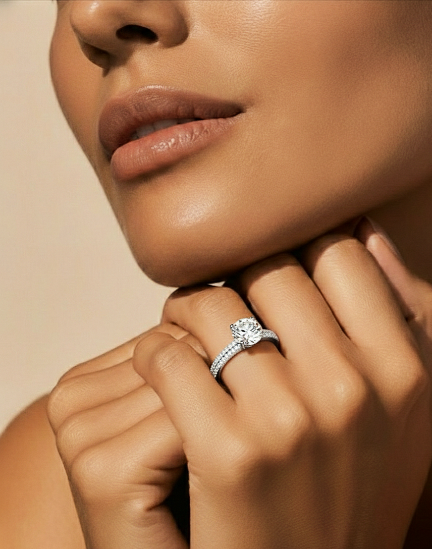 5.70 Ct Round Shaped Lab Grown Diamond 18k Solid Gold With Side Stone Stunning Engagement Ring For Her - HIGHCARAT DIAMONDS
