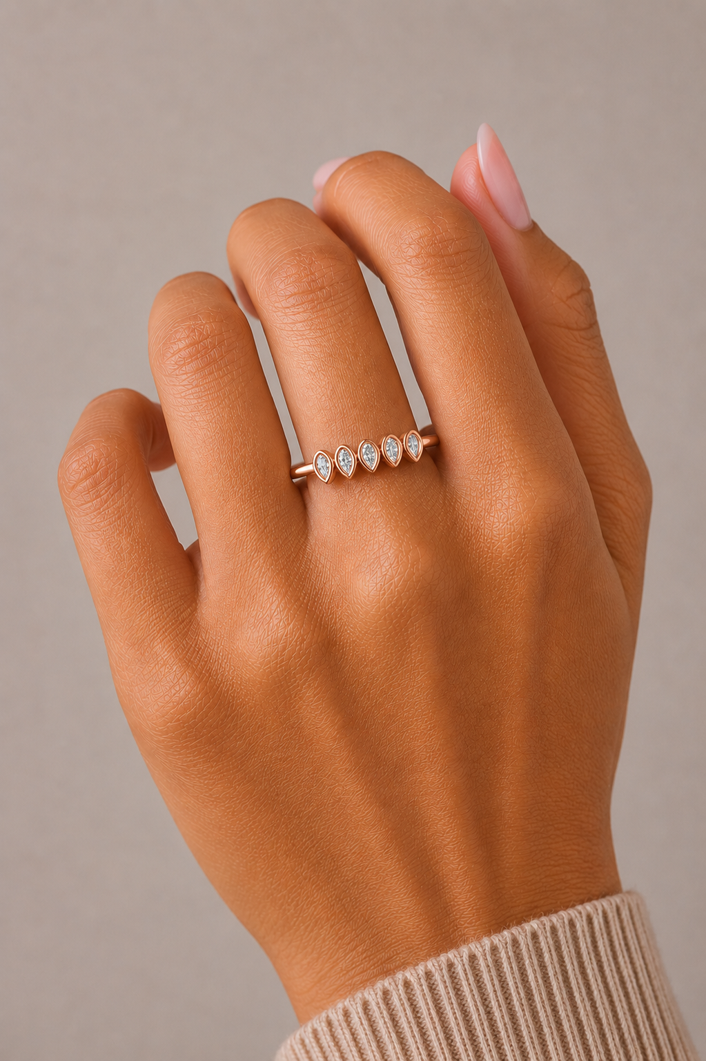 5 Stone Pear Cut Bezel Set Diamond Wedding Ring in 14KT Gold Lab Grown or Natural for Her - HIGHCARAT DIAMONDS