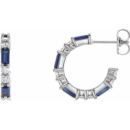 14K White Lab-Grown Blue Sapphire & 1/2 CTW Natural Diamond  Hoop Earrings