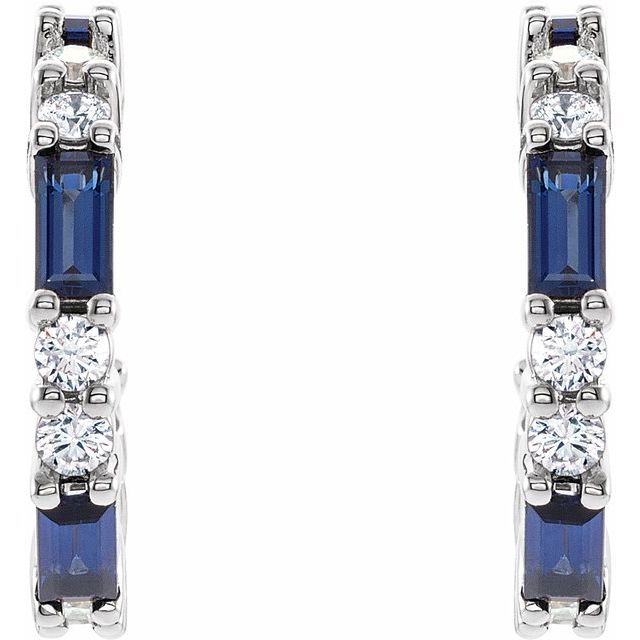 14K White Lab-Grown Blue Sapphire & 1/2 CTW Natural Diamond  Hoop Earrings