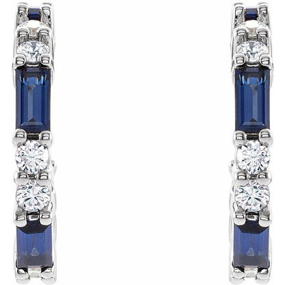 14K White Lab-Grown Blue Sapphire & 1/2 CTW Natural Diamond  Hoop Earrings