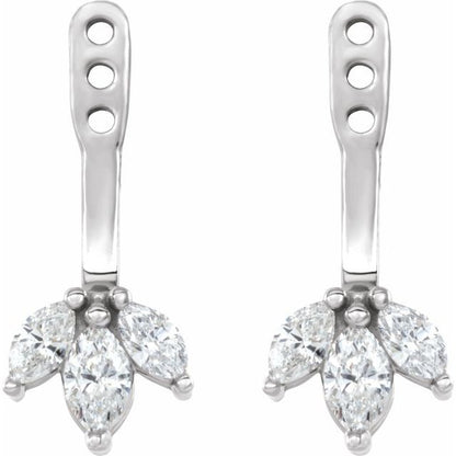 14K White 1/5 CTW Natural Diamond Cluster Front-Back Earring Jackets