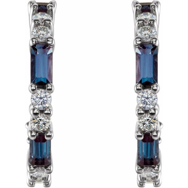 14K White Lab-Grown Alexandrite & 1/2 CTW Natural Diamond  Hoop Earrings