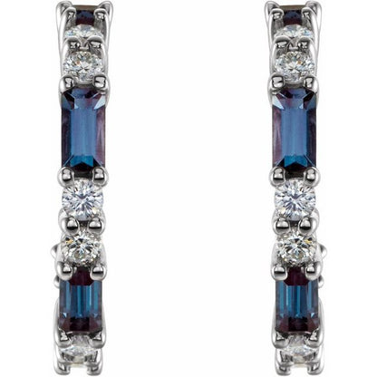 14K White Lab-Grown Alexandrite & 1/2 CTW Natural Diamond  Hoop Earrings