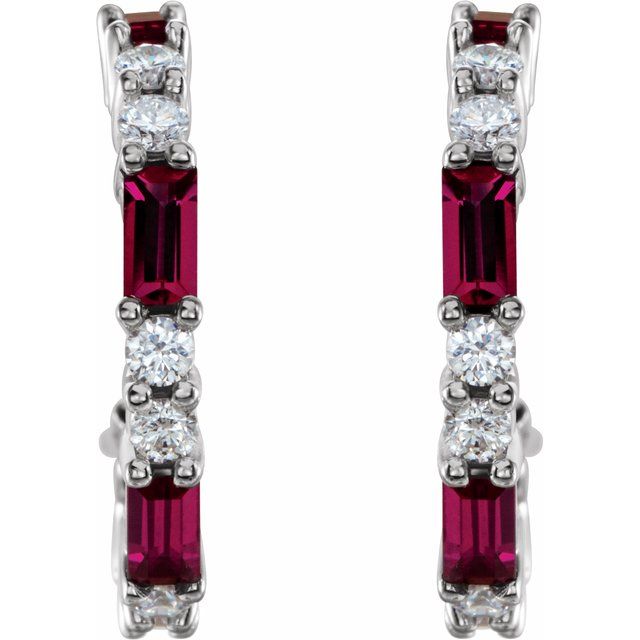 14K White Lab-Grown Ruby & 1/2 CTW Natural Diamond  Hoop Earrings
