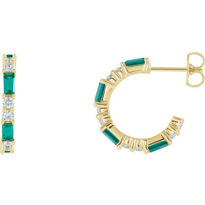 14K White Lab-Grown Emerald & 1/2 CTW Natural Diamond  Hoop Earrings