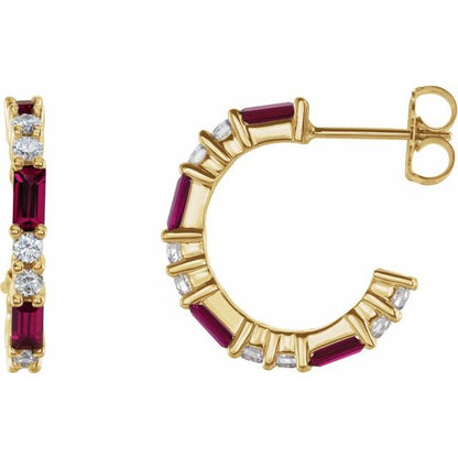 14K White Lab-Grown Ruby & 1/2 CTW Natural Diamond  Hoop Earrings