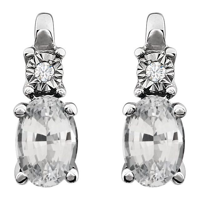14K White Lab-Grown White Sapphire & .02 CTW Natural Diamond Earrings