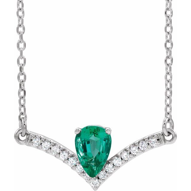 14K White Lab-Grown Emerald & .06 CTW Natural Diamond 16" Necklace
