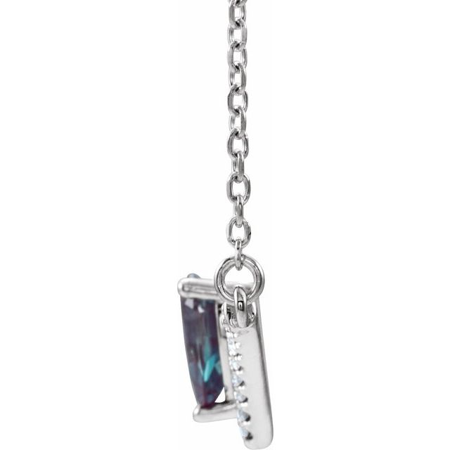 14K White Lab-Grown Alexandrite & .06 CTW Natural Diamond 16" Necklace